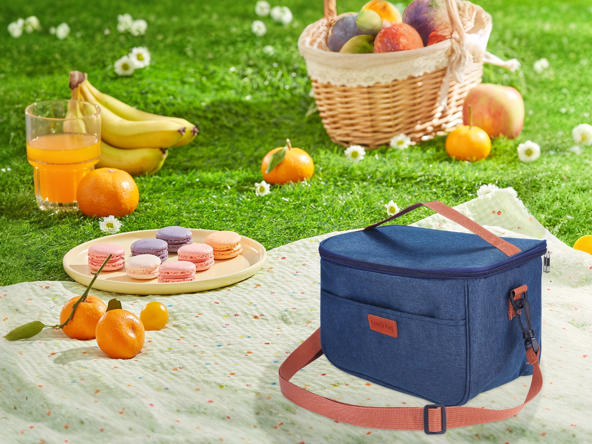 Unique Bargains Insulated Lunch Bag for Office Picnic Navy Blue