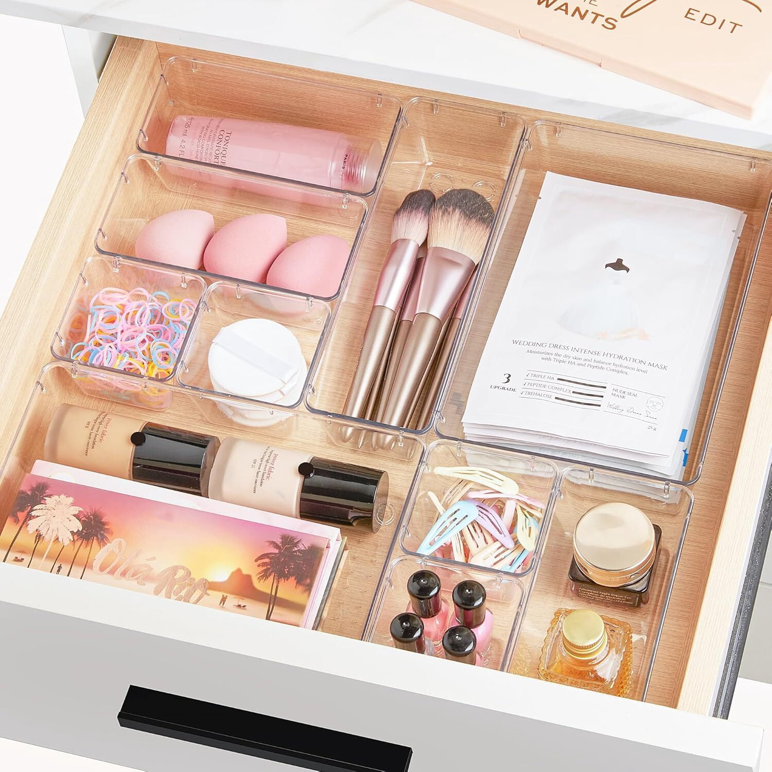 GoXteam Drawer Organizers Set of 25, 4 Sizes Clear Plastic Drawer Organizers and Storage Bins for Kitchen, Bathroom, Office, Dresser Desk Drawer Organizer Tray for Jewelry, Makeup, Junk, Gadgets