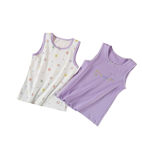 YABCSAZ Toddler Girl's Tank Tops Summer Casual Tops Stretch Sleeveless Cami Tops Flower Print Cotton Tops Shirts Soft Comfort Dance Undershirts 2-Packs Size 9 Years