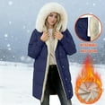 thumbnail image 4 of Sexlip Womens Winter Sherpa Lined Faux Fur Hooded Mid Long Parka Coat Thermal Warm Overcoats for Cold Freezing Weather Blue L, 4 of 9