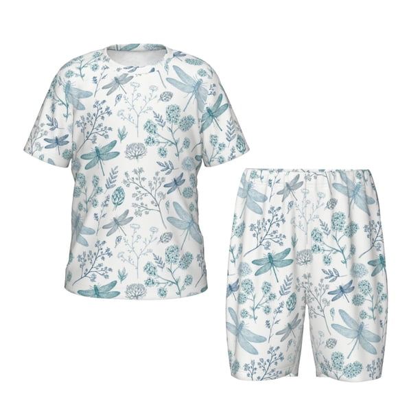 Fotbe Dragonfly Pijama Estampada de 2 Piezas para Niños – Ropa de Dormir de Manga Corta Cómoda para Niños y Niñas, Camiseta y Shorts de Algodón-Medium