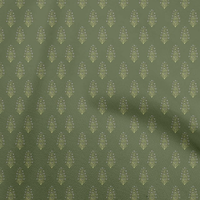 oneOone Rayon Dark Green Fabric Asian Floral Block Craft Projects Decor Fabric Printed By The Yard 56 Inch Wide