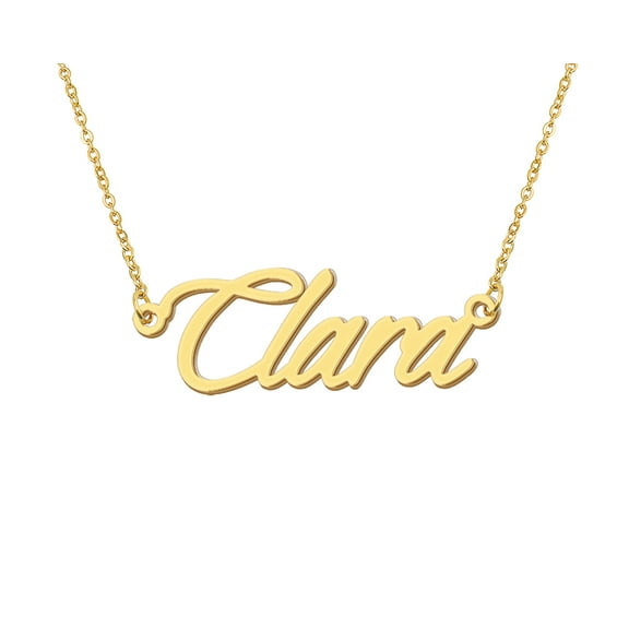 HUAN XUN 18k Gold Plated Clara Name Necklace Stainless Steel Nameplate Necklaces for Womens Mens Mother Day Christmas Jewelry Gift