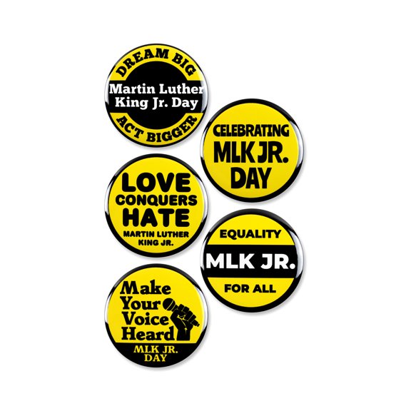5 Pack - Celebrating Dr. Martin Luther King Jr Day Dream Big Act Bigger Pinback Buttons - 2.25 Inch