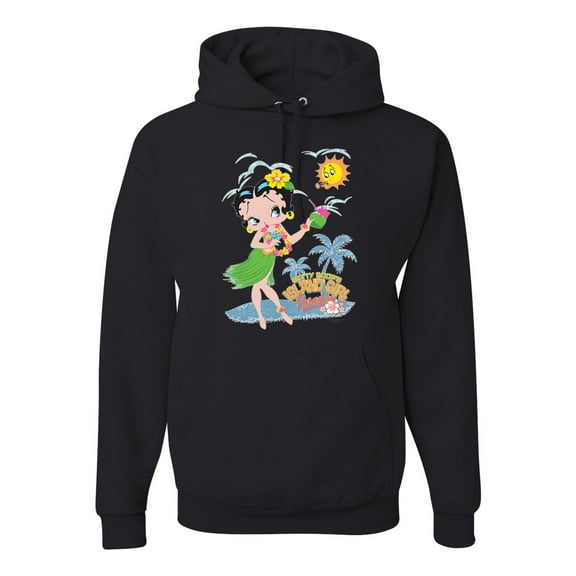 Wild Bobby, Betty Boop Island Girl Paradise Betty Boop Unisex Hoodie Sweatshirt, Black, Small