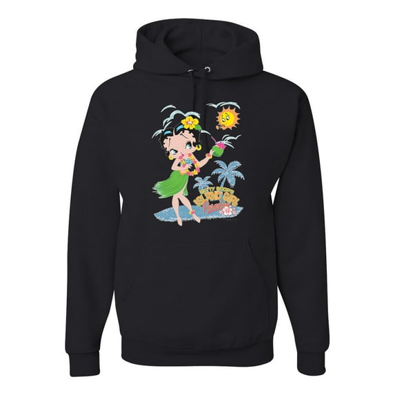 Wild Bobby, Betty Boop Island Girl Paradise Betty Boop Unisex Hoodie Sweatshirt, Black, Small