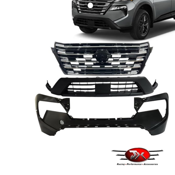 Front Bumper Cover W/Grille Kit Compatible With Nissan Rogue S SL SV 2024 2025 Grill W/Tow Hook Hole,Bumper Cover W/O Sensor Holes 620226RZ0H NI1014114 623104MT0A