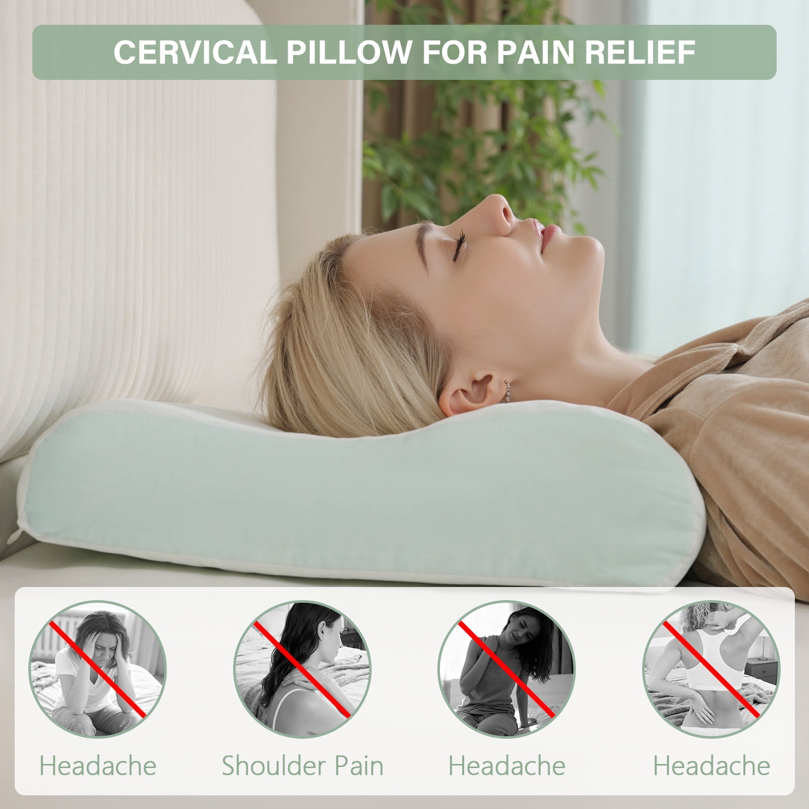 Cervical Neck Pillow for Neck Pain Relief, Cooling Contour Memory Foam Pillows, Support Ergonomic Pillows for Sleeping Side,Back & Stomach Sleepers, Medium Soft