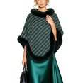 thumbnail image 5 of Fewfanhot Faux Fur Trim Tweed Poncho Cape Elegant Warm Pullover Wrap Shrug for Women Fall Winter, 5 of 8