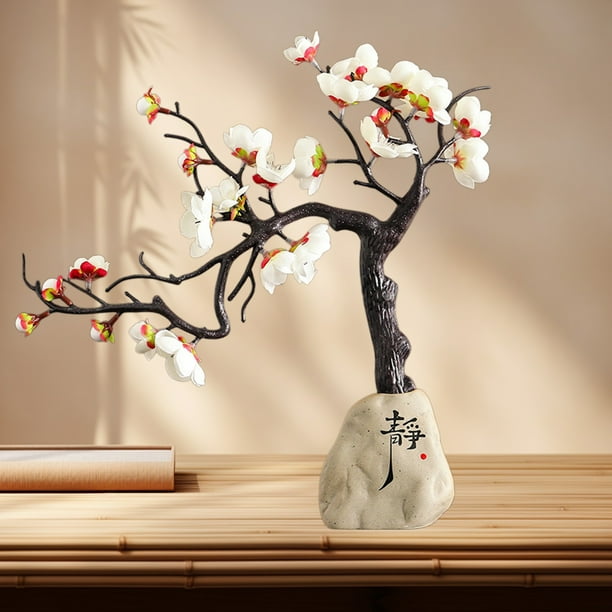 Decoraciones De Escritorio De Resina Adorno de escritorio de resina blanca con diseño de flor de ciruelo chino para sala de estar,estudio,mueble bar,dormitorio y decoración del hogar (1 pieza). Rkxzt
