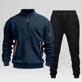 thumbnail image 4 of Ccpelsie Men's 2 Piece Track Suit Set Jogging Sweatsuit Workout Quarter Zip Suit Fit Fall Winter with Multi Pockets(Navy,3XL), 4 of 6
