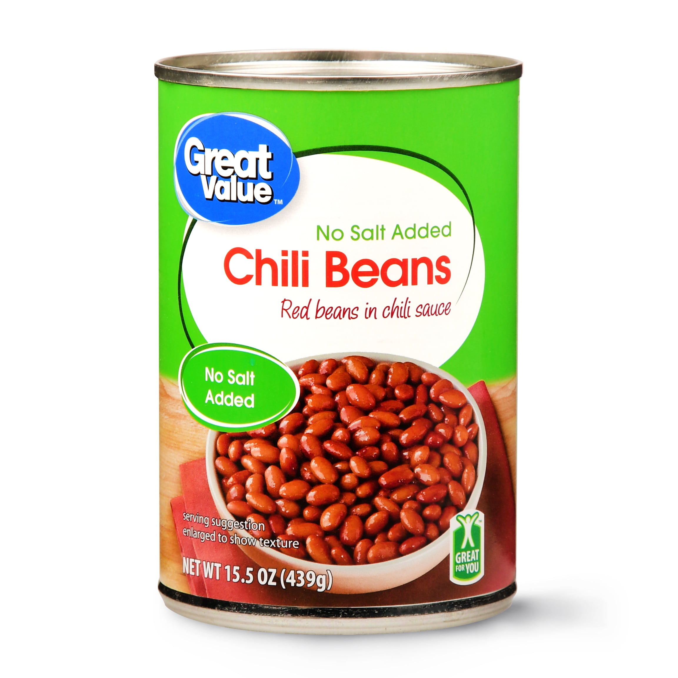 Great Value, No Salt Added Chili Beans, 15.5 oz Can
