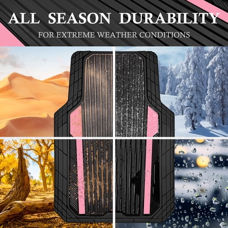 AUTO DRIVE 4-PIECE BLACK & PINK HEAVY DUTY RUBBER CAR FLOOR MATS, ALL WEATHER UNIVERSAL TRIM-TO FIT FOR CAR, SUV AND TRUCK MATS