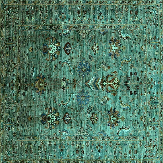 Ahgly Company Indoor Square Oriental Turquoise Blue Industrial Area Rugs, 8' Square