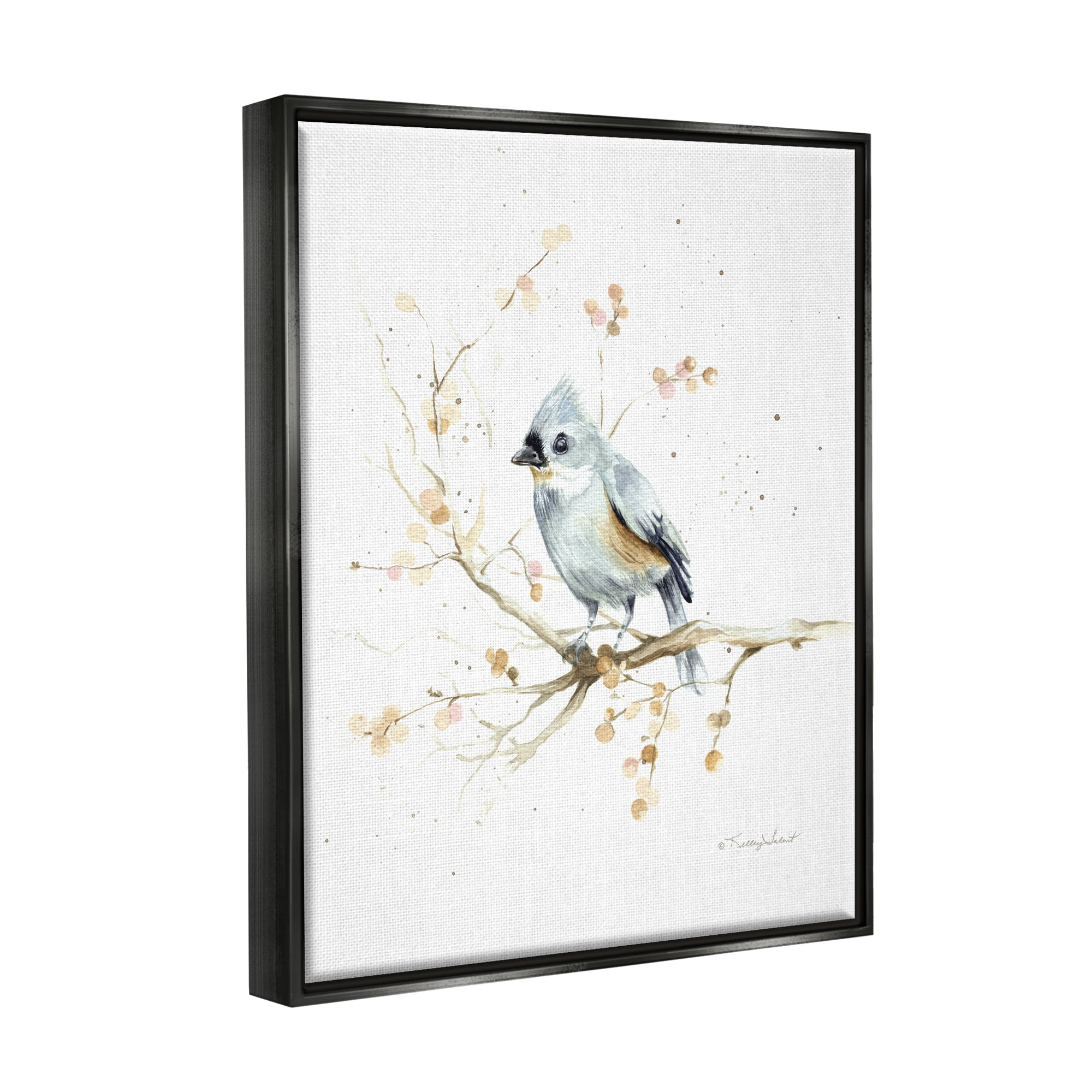 Stupell Industries Blue Jay Perched Nature Animals & Insects Painting Black Floater Framed Art Print Wall Art, 17 x 21