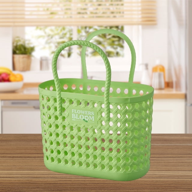 Cesta de baño portátil de plástico - Organizador de almacenamiento plegable para baño, ducha o viajes - 33 x 28 x 13,5 cm, verde o blanco
