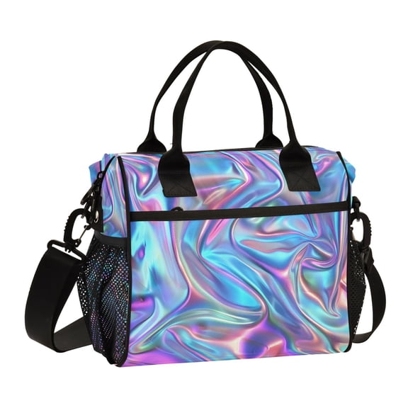 Iridescent Liquid Marble Lunch Bag Insulated Lunch Box Leakproof Reusable Cooler Tote Adjustable Shoulder Strap for Men Women 9L