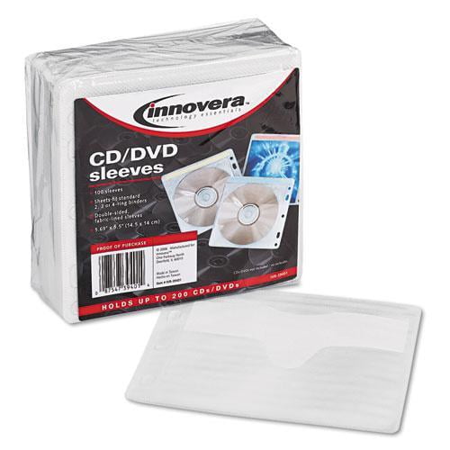 Innovera 39401 TwoSided CD/DVD Sleeves for Ring Binder, 100/Pack