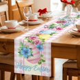thumbnail image 5 of Easter Cotton Linen Table Runner for Dining Kitchen, Spring Watercolor Bunny Eggs Flowers Pink Plaid Wedding Outdoor Party Tablerunners, Dresser Scarf Coffee Tablecloth Runners 13x36 Inches, 5 of 9