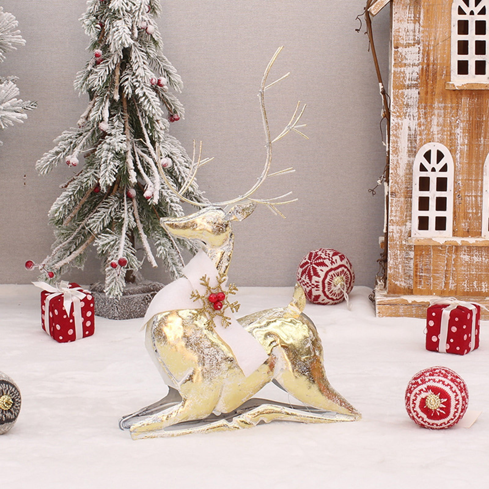 Fabeas Statue de Noël en fer forgé avec lumière LED clignotante 40 cm