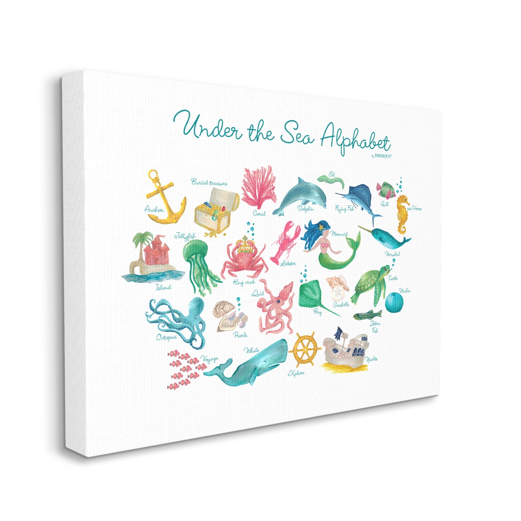 Stupell Industries Under the Sea Educational Alphabet Sea Life Learning Graphic Art Gallery Wrapped Canvas Print Wall Art, Design by Dishique