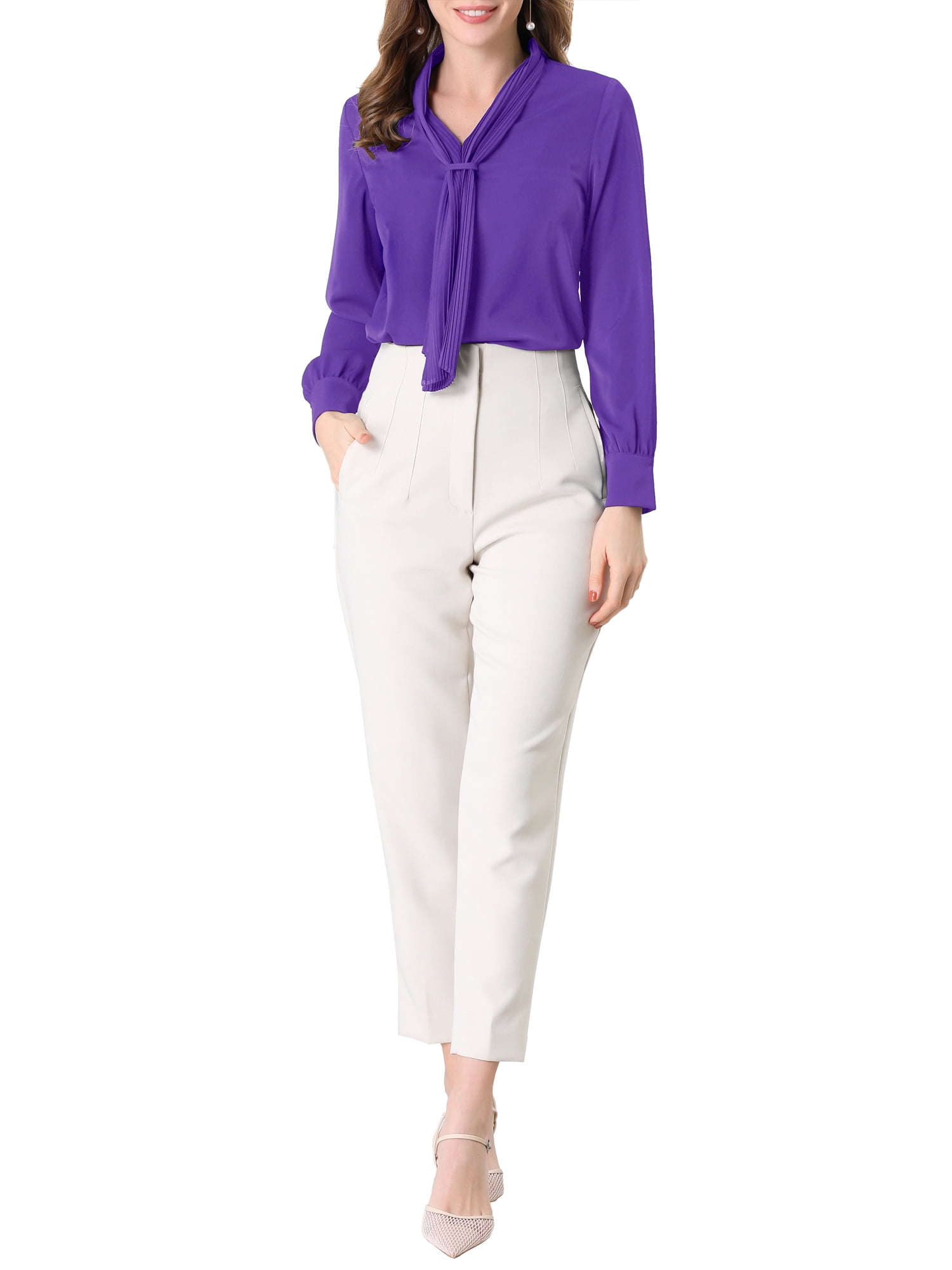 DARING DIVA Work Office Blouse Pleated Top Shirt S Purple