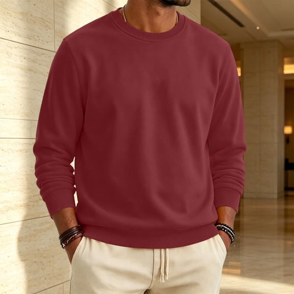 YNGKMEA Men's Sweatshirt Crewneck Sweatshirt Loose Solid Color Long Sleeve Pullover Top