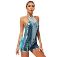 thumbnail image 2 of TiaoBug Women's Glitter Sequins Latin Dance Leotard Dancewear Jazz Ballroom Samba Dance Dress Light Blue S, 2 of 7