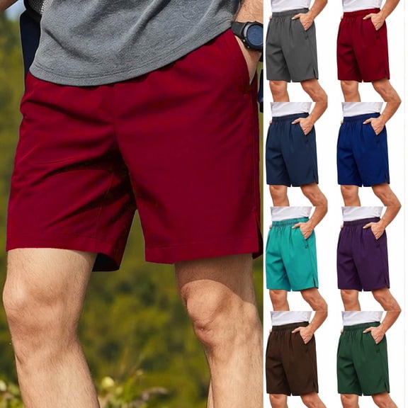 LEKWK Golf Shorts for Men Upf 50 Elastic Waist Stretch Knee Length Active Shorts with Pockets Lightweight Sun Protection Straight Leg Walking Shorts Hiking Outdoor Work Daily Bottoms Red M