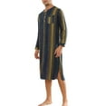 thumbnail image 4 of INSPIRE CHIC Men's Striped Print Nightgown Long Sleeves Nightshirt Sleep Shirt S Navy Khaki, 4 of 4