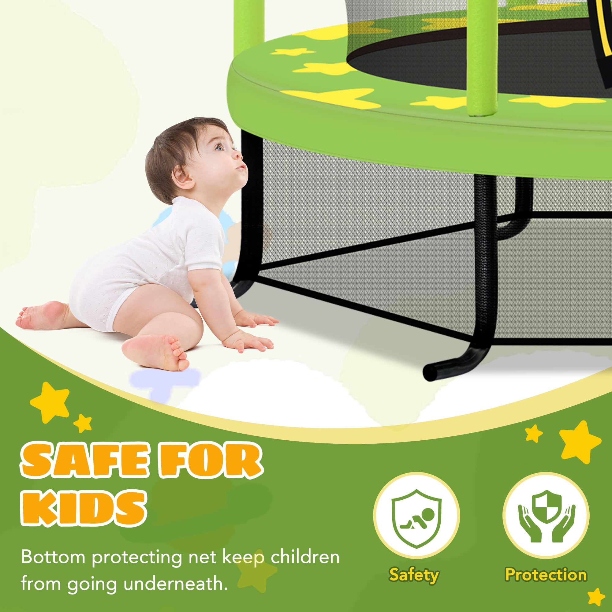EUROCO 55 Inch Kids Trampoline with Safety Enclosure Net, 4.5FT Outdoor Indoor Trampoline for Kids