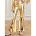 thumbnail image 2 of RUNQHUI Kids Girls Split Bell-Bottom Metallic Pants for Party Pageant Dance Sparkle Bell Bottoms Gold 10, 2 of 7