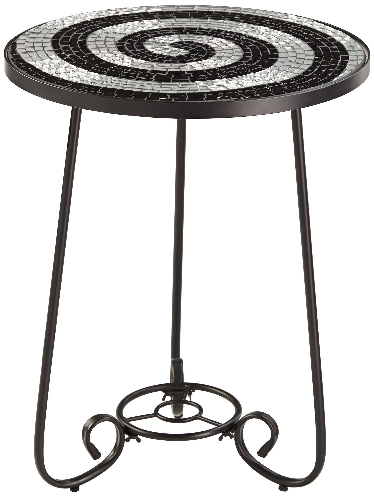 Teal Island Designs Modern Black Round Outdoor Accent Side Table 17 3/4" Wide Black White Tile Mosaic Tabletop Front Porch Patio Home House - image 2 of 8