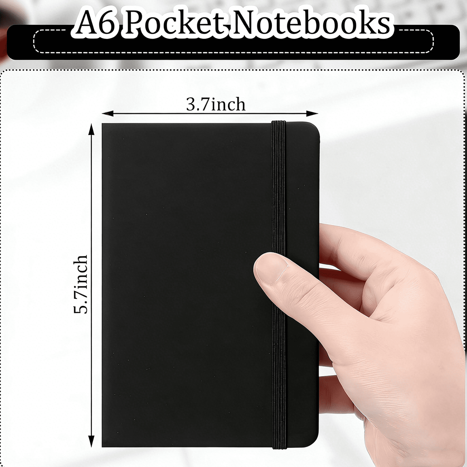 48-Pack Bulk A6 Pocket Notebooks, Black Faux Leather Professional Journals, 8mm Ruled 80 Sheets 80GSM Paper, with Elastic Band & Ribbon Bookmark for Office Work