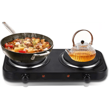 Countertop Double Electric Hot Plate 1800 Watts Adjustable Temperature 6.1 Inch Cooktop
