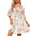 thumbnail image 4 of Liacowi Women Summer Smocked Dress Square Neck Puff Sleeve A-Line Casual Short Mini Dress Ruffle Hem Dress, 4 of 6