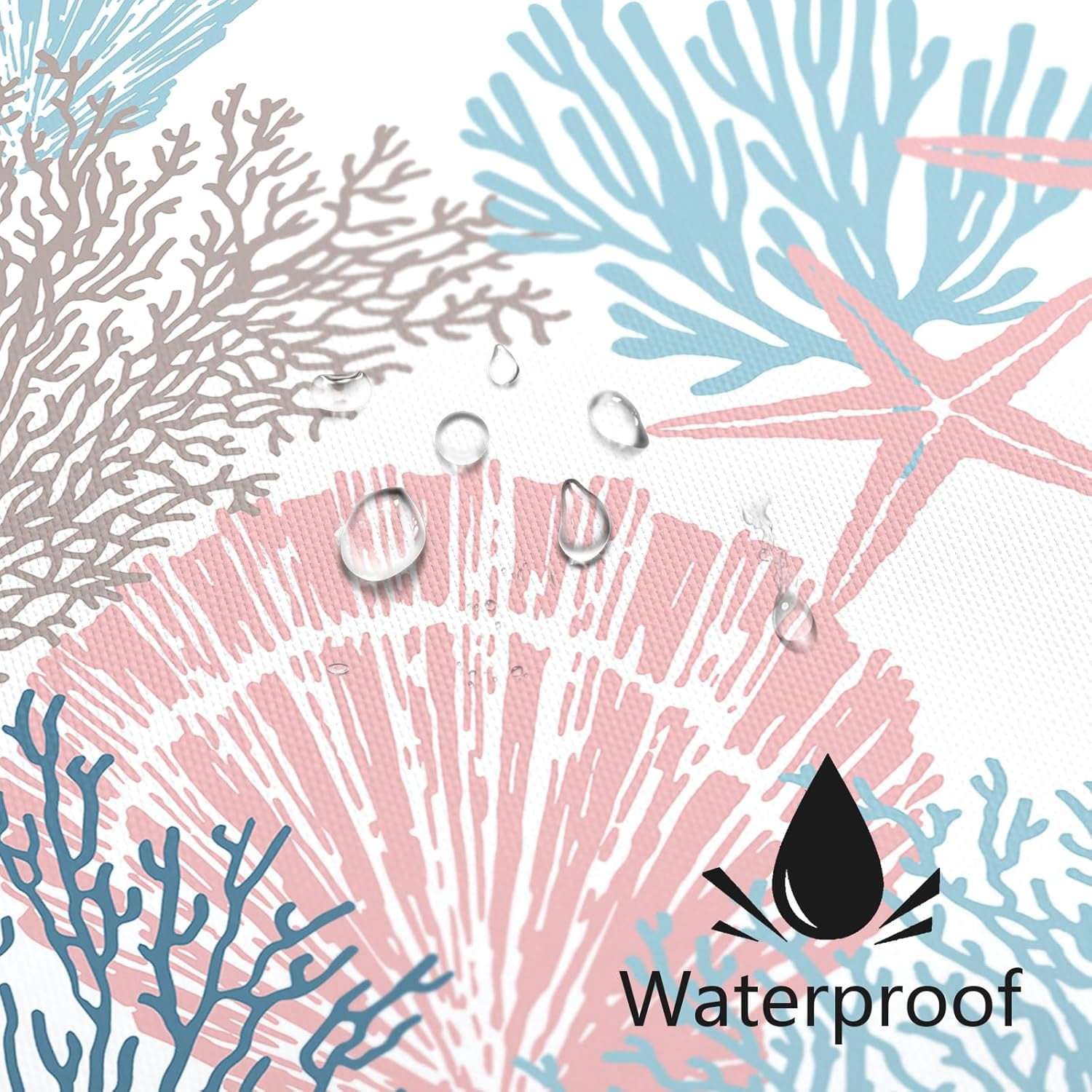 Small Stall Shower Curtain 36 x 72 Inch, Half Narrow Blue Pink Nautical Coastal Shower Curtain, Summer Tropical Seashell Starfish Coral Beach Ocean Themed Shower Curtain for Bathroom Decor