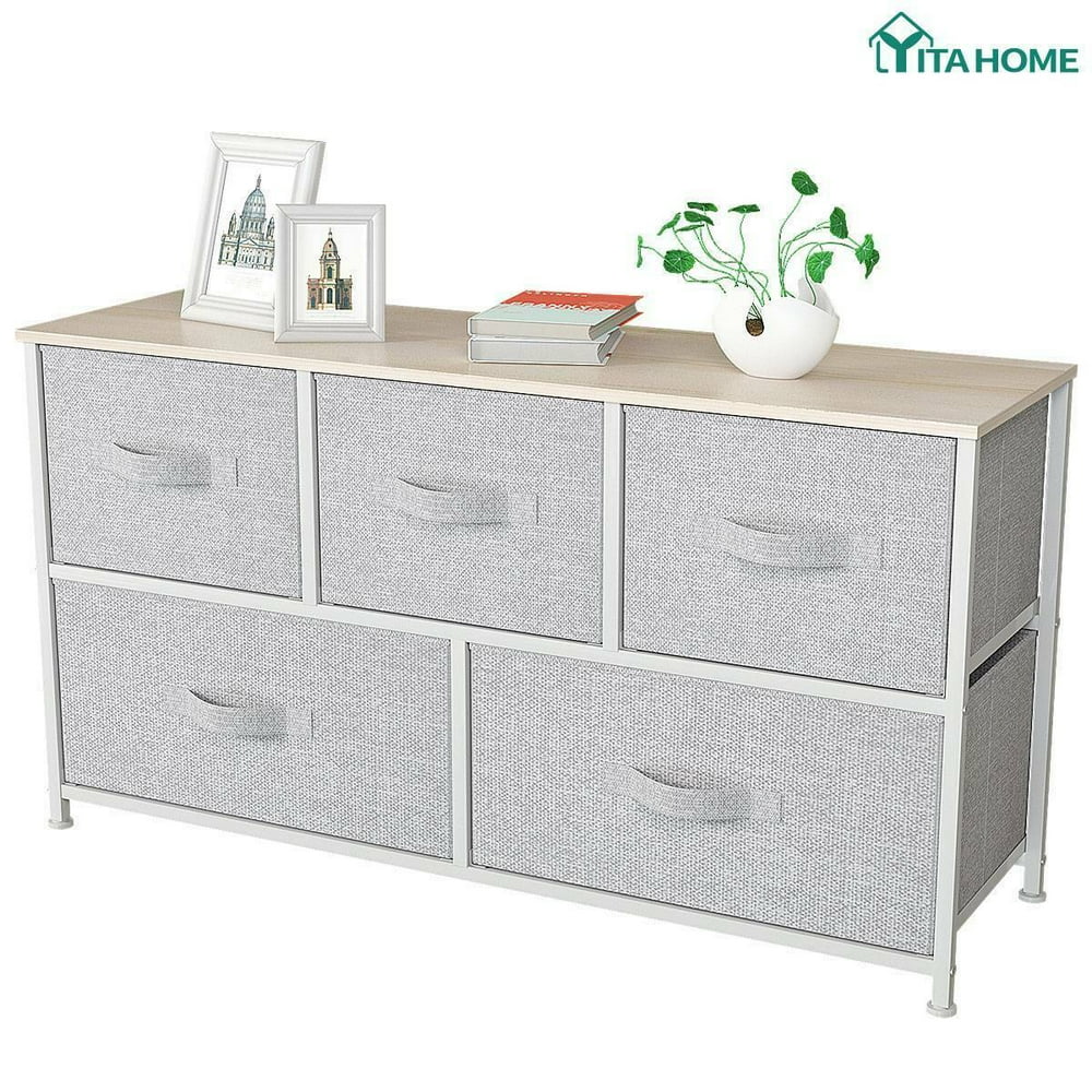 YITAHOME Chest Fabric Drawers Dresser for Bedroom 5 Drawer Bins