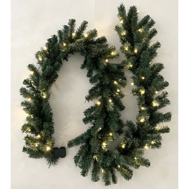 Flexible Flyer 9 Ft Battery Operated Garland with Lights. 9’ Pre-Lit LED Lighted Christmas Xmas Evergreen Pine for Front Door Railing