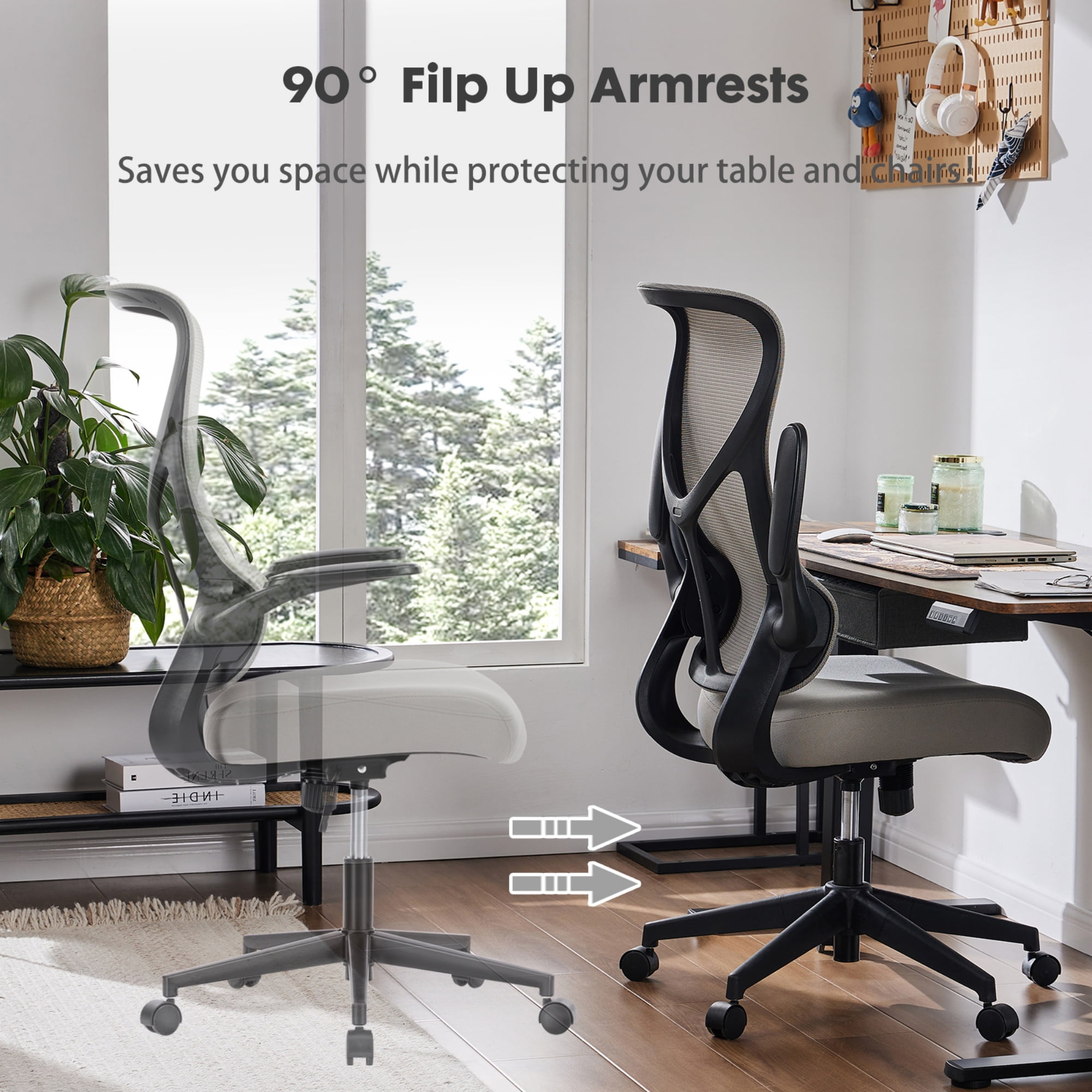 edx Office Chair, Ergonomic Home Office Desk Chairs, Computer Chair with Comfortable Armrests, Mesh Desk Chairs with Wheels, Gray