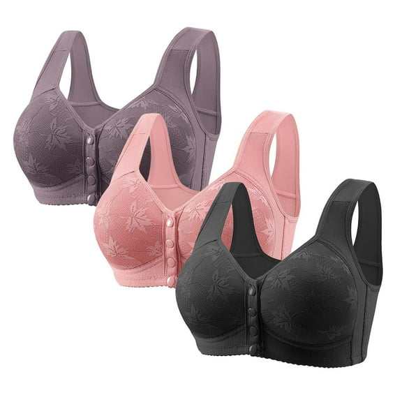Censtreet 3PC Front Closure Bras for Women Seamless Wireless Comfort Supportive No Underwire Convenient Mastectomy Bralettes
