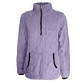 thumbnail image 2 of Women's Winter Solid Color Half Zip Lapel Collar Jacquard Print Sweatshirt, Fleece Lined Pocket Hoodless Long Sleeve Pullover Top with Loose Fit Comfortable Fabric for Casual Daily Wear Purple L, 2 of 7