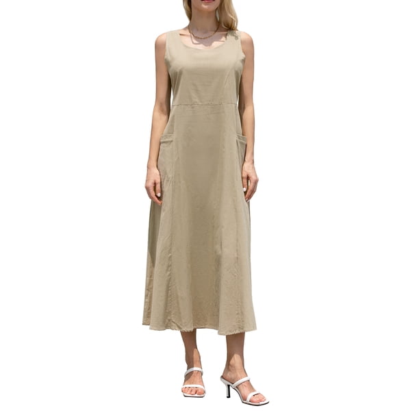 Vestido Para Mujer Color Liso Cuello Redondo Bolsillos Vestido LíNea A