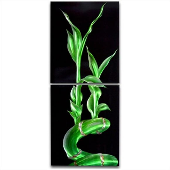 Metal Métal Artscape MA10069 20 X 48 Po. Lucky Bamboo Art Mural en Fait Main à 3 Panneaux