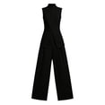 thumbnail image 5 of VBVC Women's Stand Collar Sleeveless 2 Piece Suit , Office Vacation Wide Leg Outfit For Women , Ladies' Split Hem Button Tracksuit with Pockets,Black,S-2XL, 5 of 7