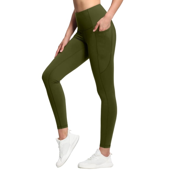 3 Pack High Waisted Leggings for Women with Pockets Soft Active Tummy Control Pants for Yoga Running & Daily Wear Army Green S