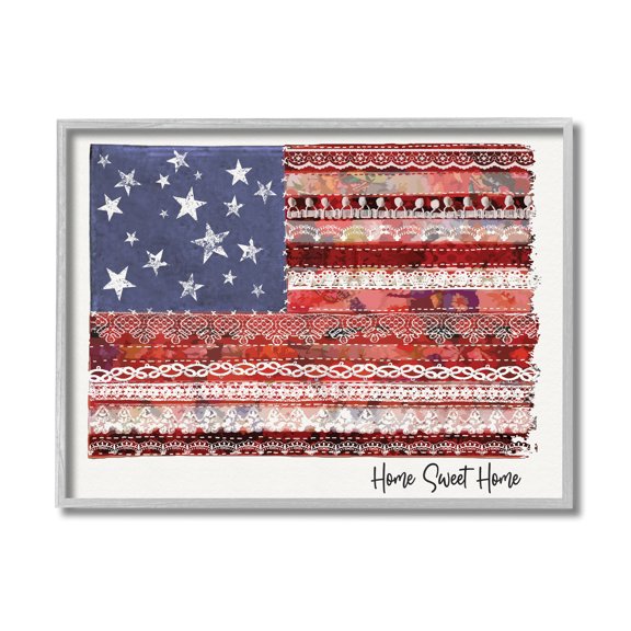 Stupell Industries Home Sweet Home Phrase Lace Pattern American Flag,11 x 14,Designed by Erica Billups