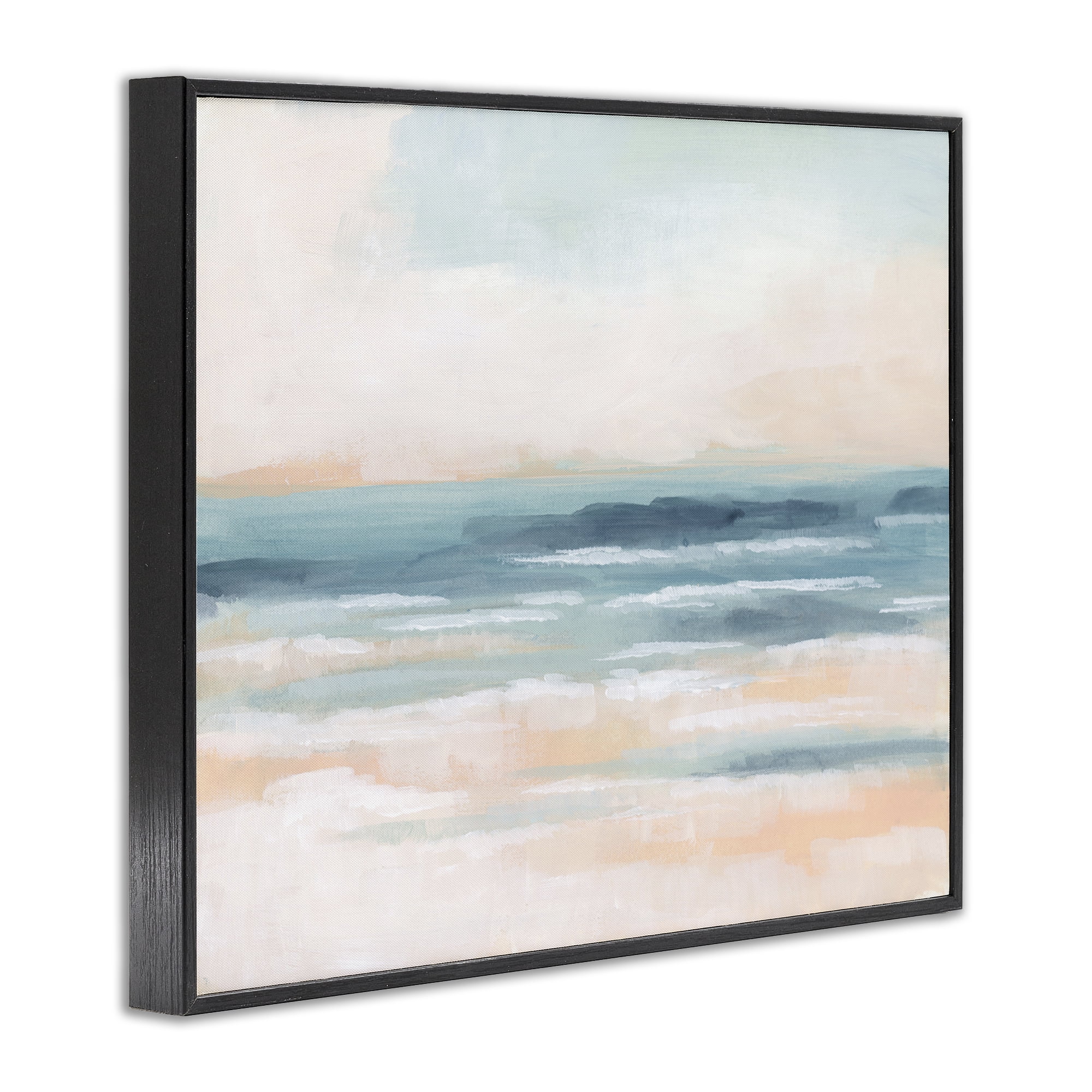 Stupell Industries Pastel Beach Coast Landscape Painting Black Framed Art Print Wall Art, 20 x 16