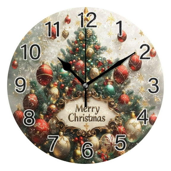 Ryvnso Merry Christmas Tree Wall Clock Non Ticking Silent Kitchen Clock Battery Operated Clocks 10 inch