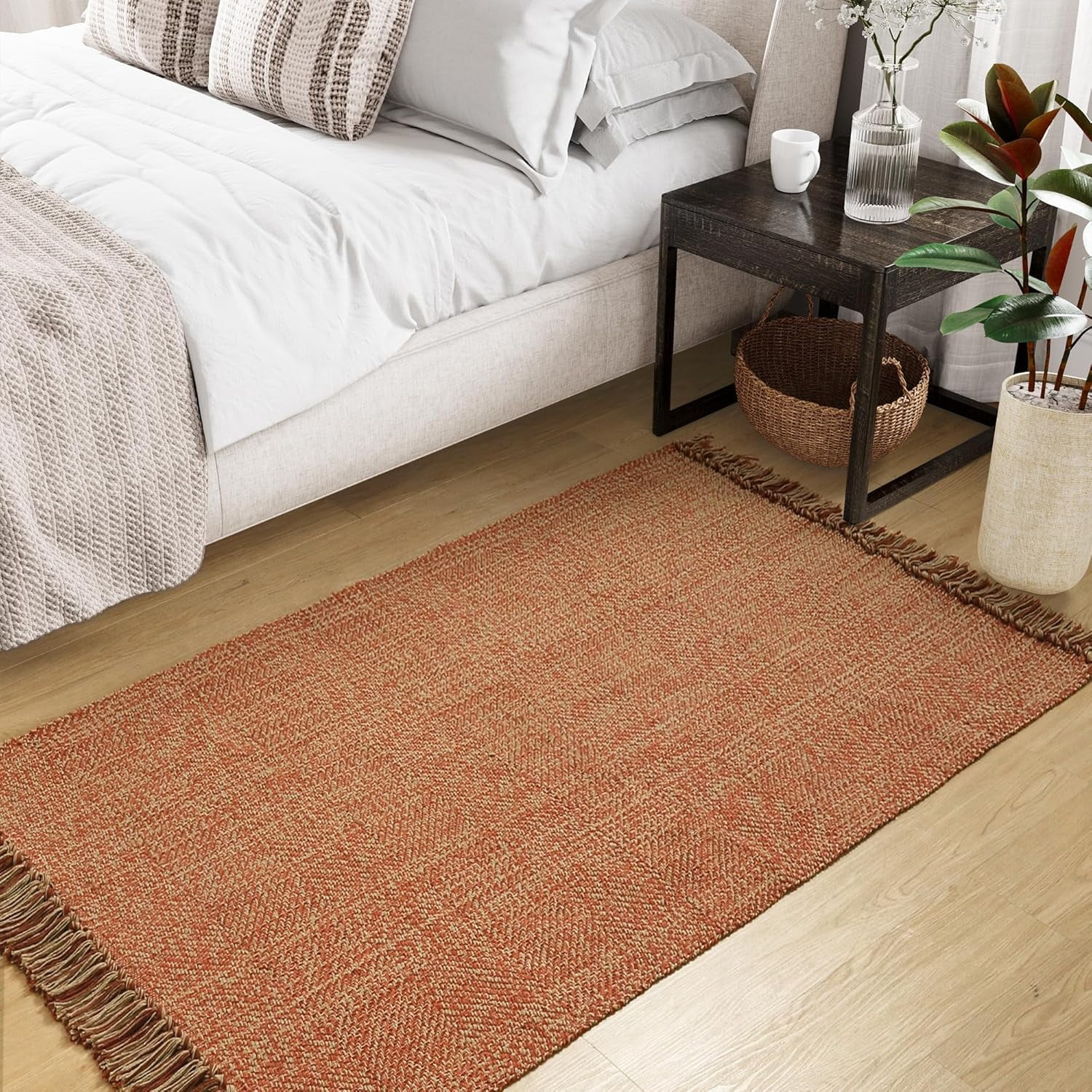 Wonnitar 3x5 Farmhouse Rugs for Entryway, Terra Machine Washable Bedroom Rug with Tassel, Indoor Outdoor Small Area Rugs for Kitchen Laundry